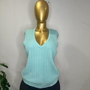Vintage LL Bean mint green cable knit sweater vest cashmere blend LARGE  #preppy